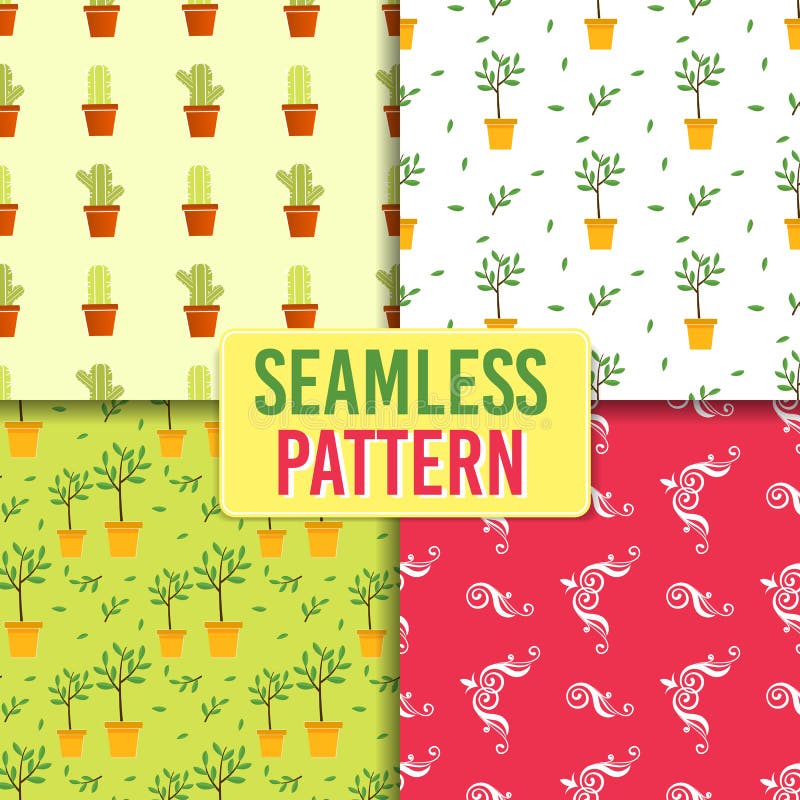 Ecological Floral Cartoon Seamless Pattern Set vector illustration Ecological Floral Cartoon Seamless Pattern Set vector illustration