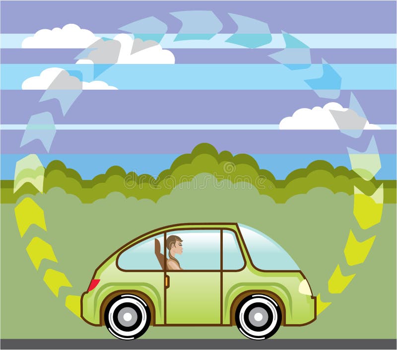 Ecological Green car self-driving abiding speed limit vector illustration