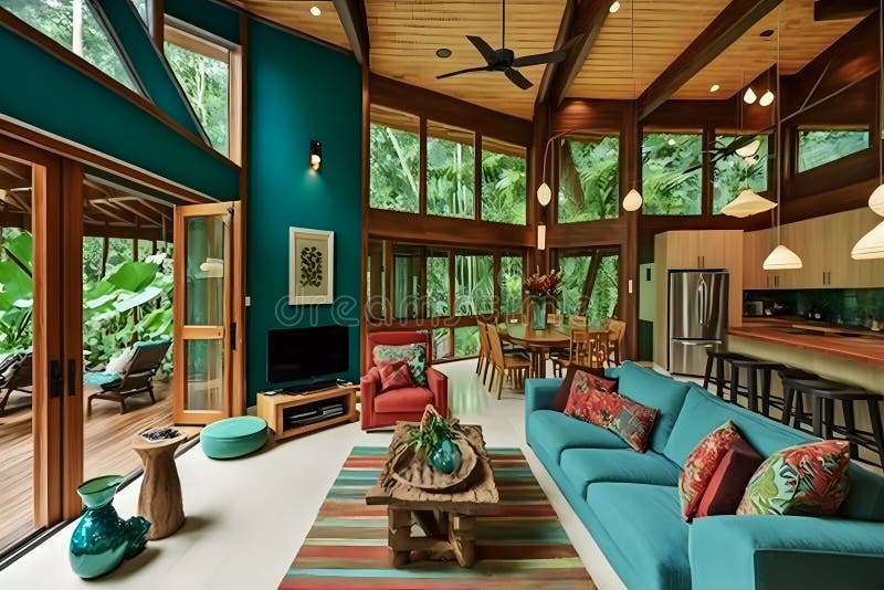 Ecological house in the forest. Neural network royalty free illustration.