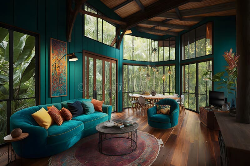 Ecological house in the forest. Neural network royalty free illustration.