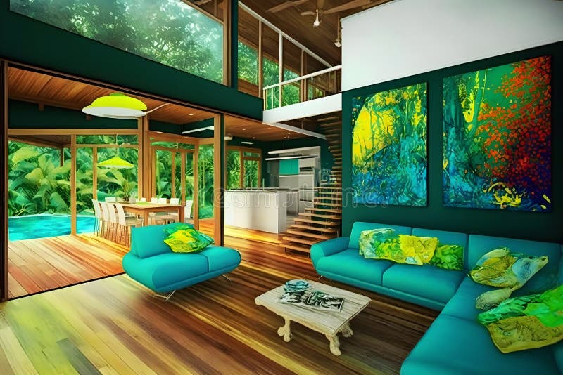 Ecological house in the forest. Neural network royalty free illustration.