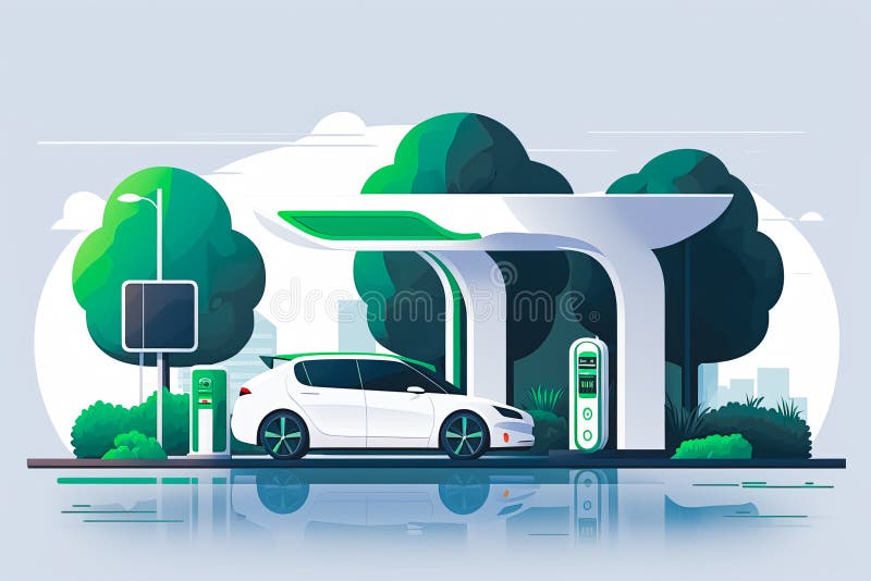 Ecological Refueling of Electric Vehicles Stock Illustration