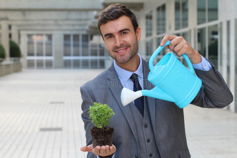 Ecologist Taking Care of a Plant Stock Photo Image of grow, growing