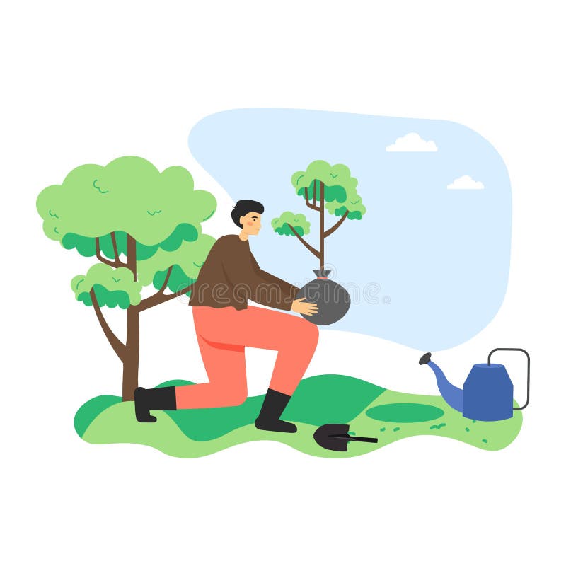 Ecologistahomem Plantando árvores Voluntariamente No Parque Urbano