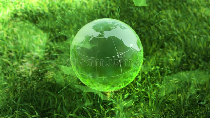Ecology environment design concept, glass globe in the green grass vector illustration