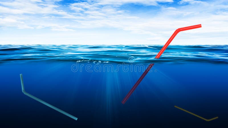 Abstract image of Many straws floating in underwater. stock photo