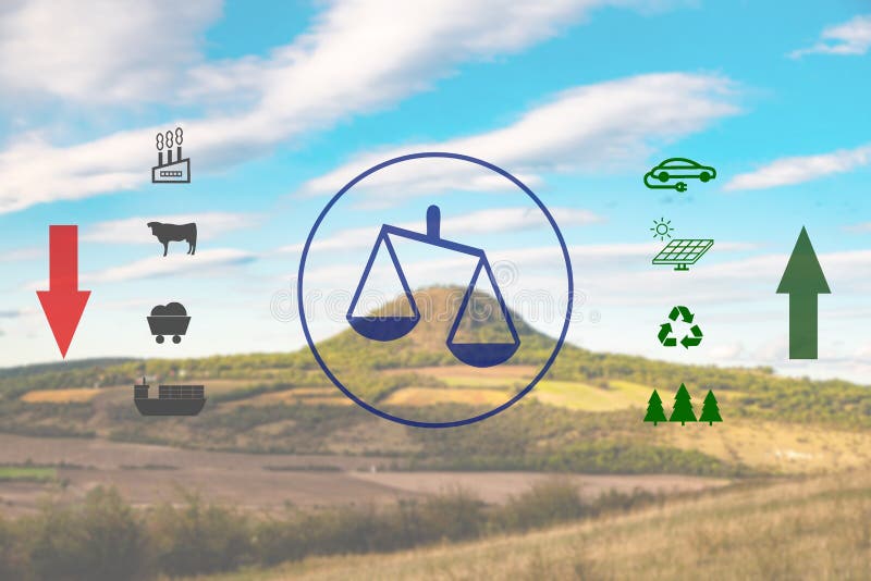 Ecology. Global Warming. CO2 carbon dioxide reduction measures. Scales. royalty free stock photo