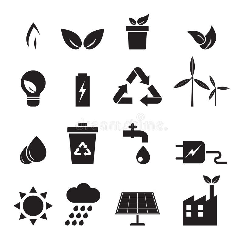 Ecología, energía, iconos del ambiente fijados stock de ilustración Ecología, energía, iconos del ambiente fijados stock de ilustración