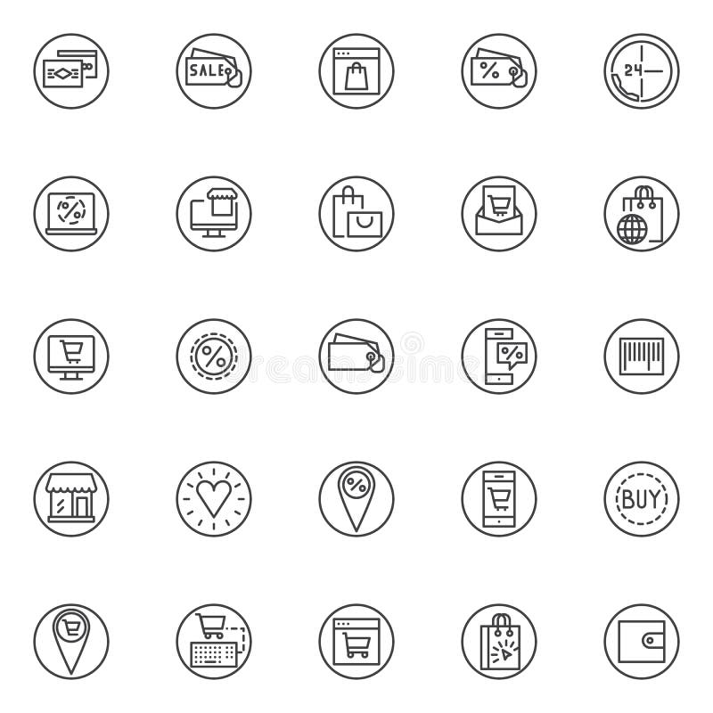 Ecommerce elements outline icons set stock illustration
