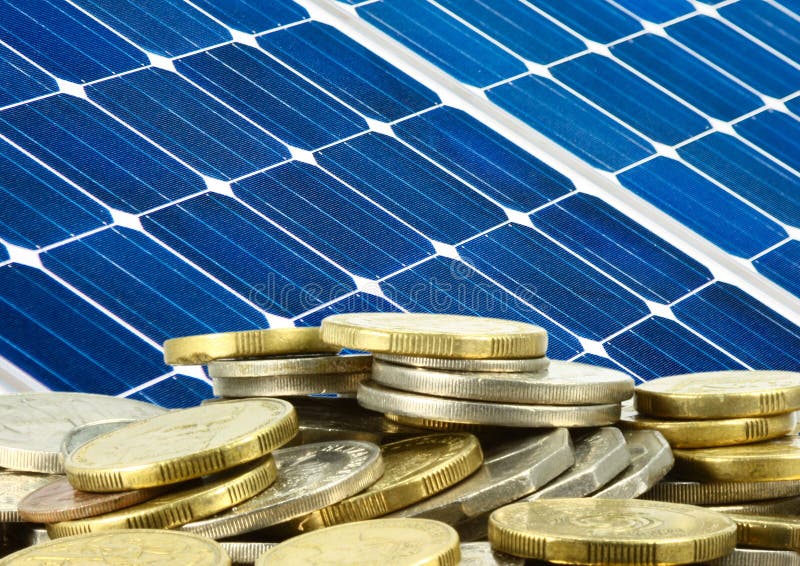 Close up of solar panel and money saving. Close up of solar panel and money saving