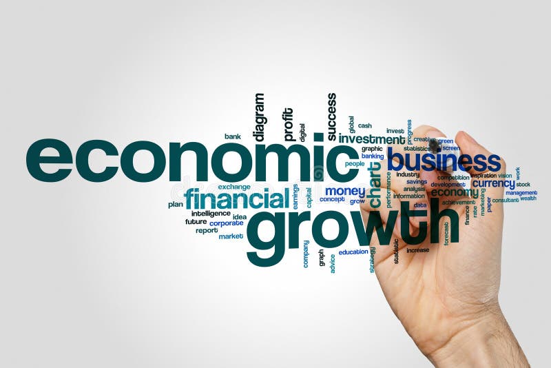 Economic Growth Word Cloud Concept on Grey Background Stock Photo