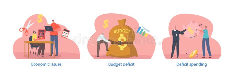 Economic Issues Isolated Elements with Characters. Challenges And Problems Related To The Production, Distribution stock illustration