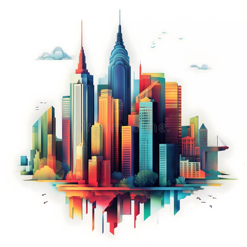 Ecos vibrantes : la sinfonía de una ciudad colorida stock de ilustración