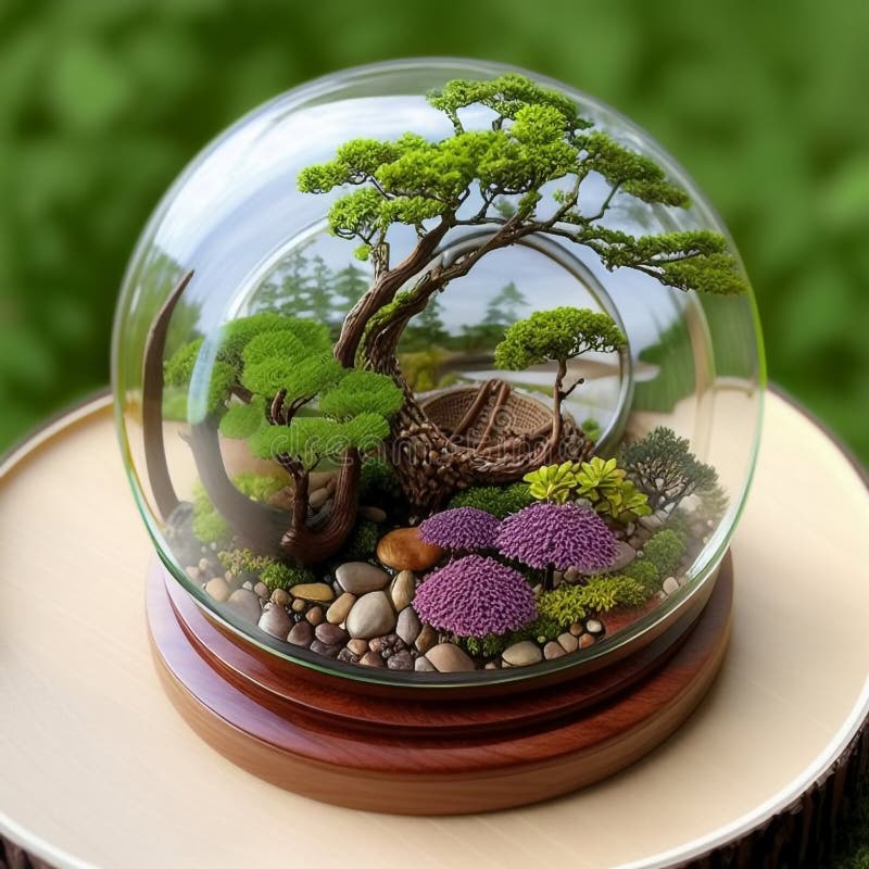 Ecosystem Inside Glass Dome. Generative AI Stock Illustration