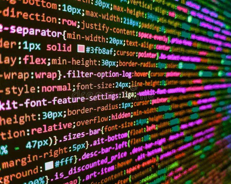 Ecran de coduri de dezvoltare web pe fundal întunecat. adâncime mică a efectului de focalizare selectivă în câmp. programare desig stock images