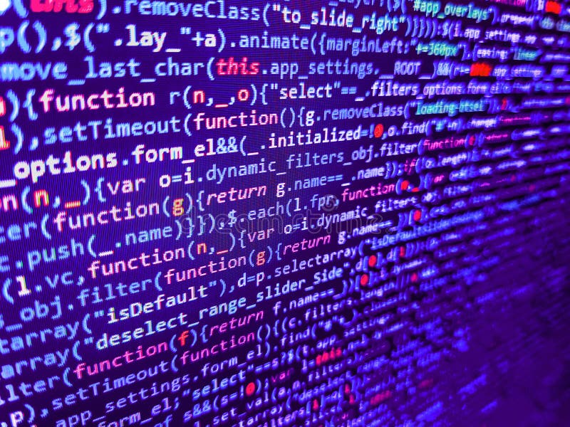 Ecran de coduri script pentru limbajul computerizat. editor HTML5 pentru dezvoltarea site-ului web. adâncime mică a efectului de f royalty free stock image