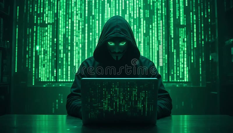 Ecran de tip hacker închis cameră verde pentru matrice cu codare royalty free illustration
