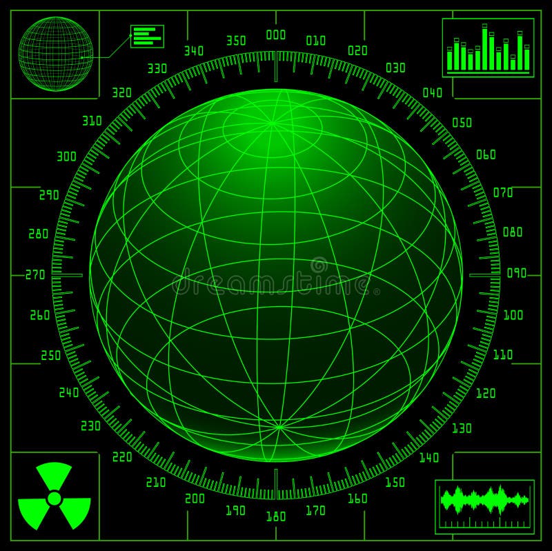 Ecran radar cu globul digital stock illustration