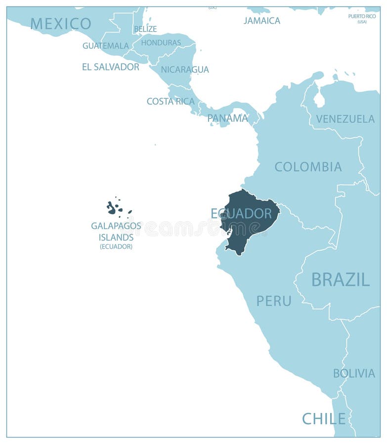 Ecuador Blue Map with Neighboring Countries and Names Stock