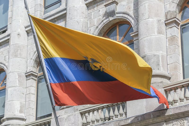 Ecuador Flag Against in Classic Building in Quito stock photography Ecuador Flag Against in Classic Building in Quito stock photography