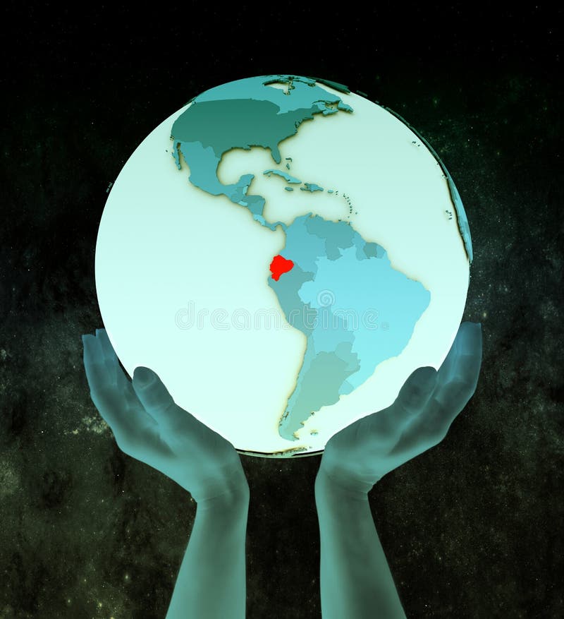 Ecuador op blauwe bol in handen stock illustratie