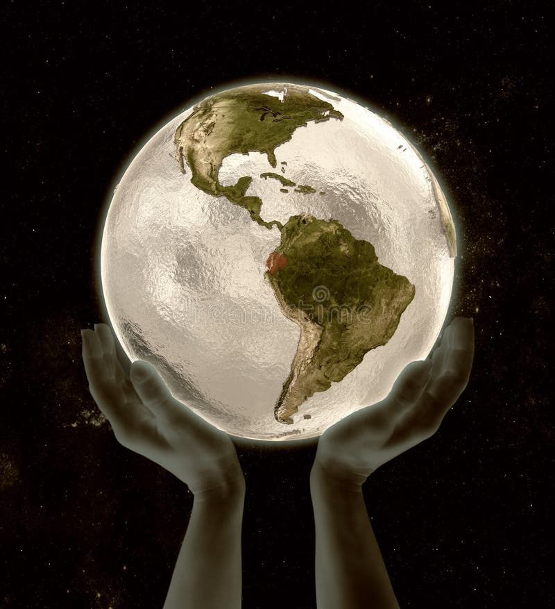 Ecuador op de handen van de bolwinst royalty-vrije illustratie