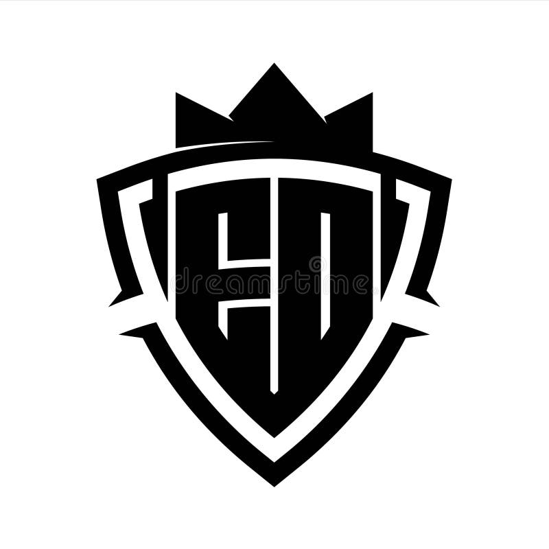 ED Letter bold monogram triangle curve shield shape with crown black and white background color design vector illustration