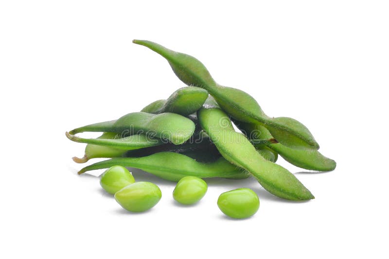 Edamame green beans or soybeans isolated on white