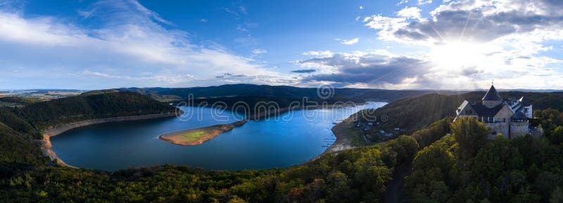 Edersee lake with castle waldeck in germany as high definition panorama