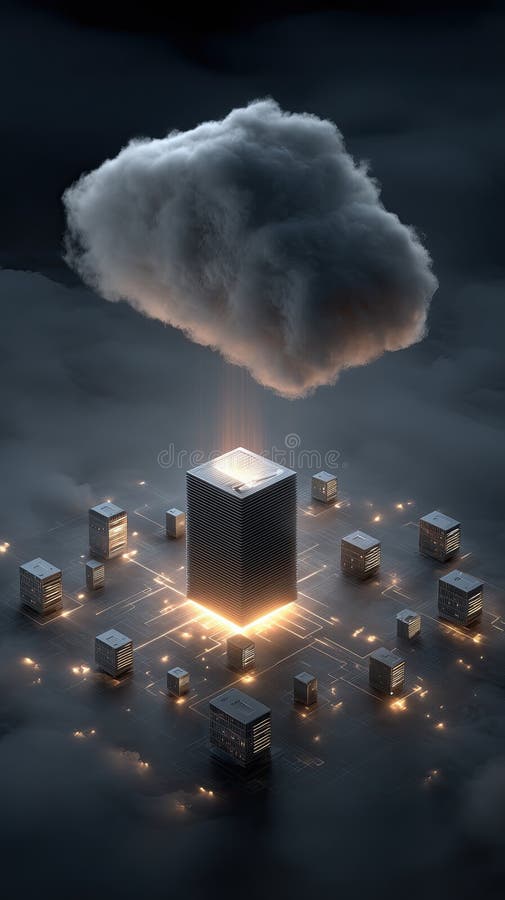 Edge computing cloud server cube electronic data glowing futuristic technology network digital vector illustration