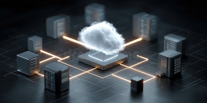Edge computing Cloud server electronic device connection glowing network data technology. Cloud server center.
