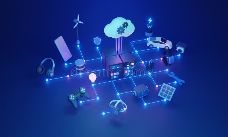 Edge computing concept, 3D illustration. Distributes data processing and storage closer to IoT devices royalty free illustration