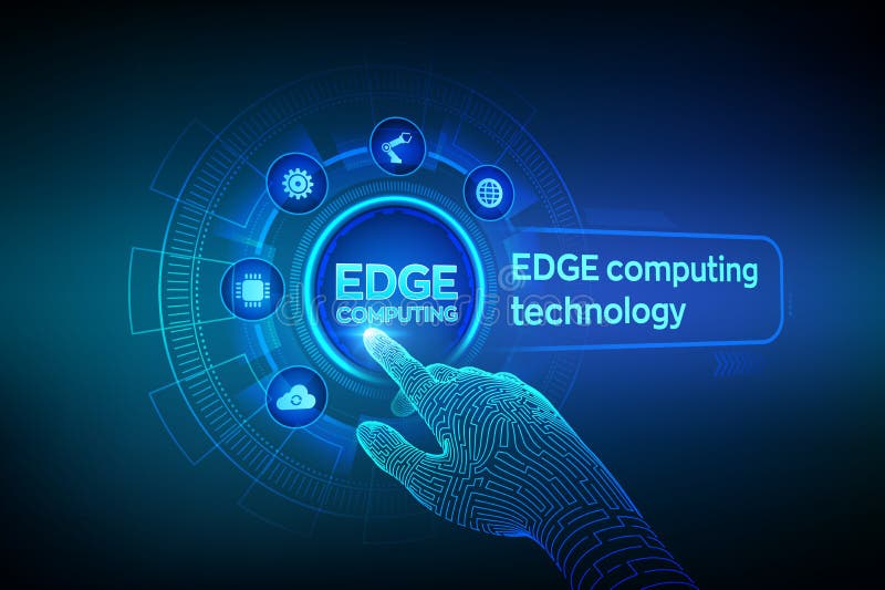 Edge computing modern IT technology on virtual screen concept. Edge computing industry 4. 0 concept. Internet of things royalty free illustration