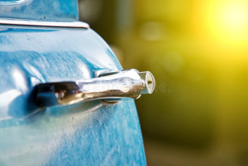 Edge Door of Car Door Handle of Retro Classic Car, Vintage Tone Stock