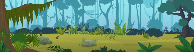 Edge Tropical Jungle Cartoon Panorama Vector Illustration Horizontal  Background Stock Vector - Illustration of background, foliage: 178220092