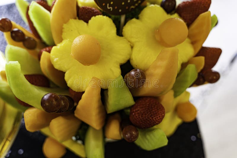 Edible Fruit basket arrangement with a variety of fruits