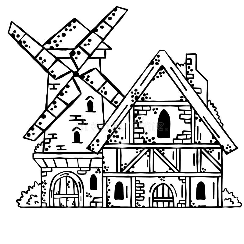 Ícone Isolado Da Construção Do Moinho De Vento Medieval De Holland