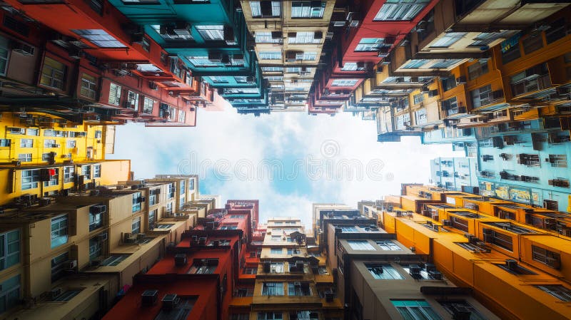Edifici residenziali colorati creano una vivace scena urbana e generativa illustrazione di stock