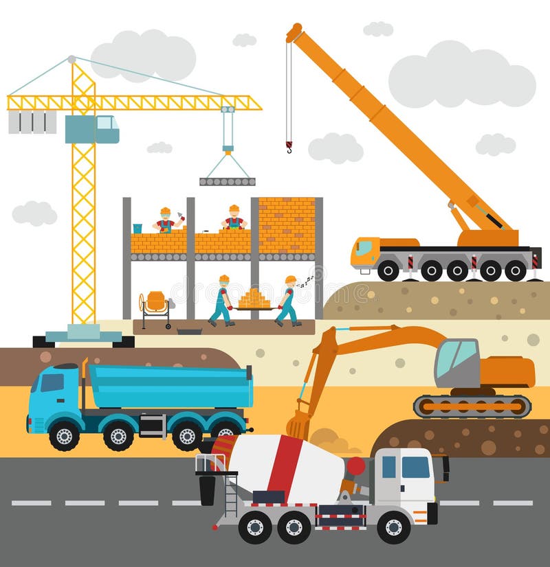 Edificio bajo construcción, trabajadores y libre illustration Edificio bajo construcción, trabajadores y libre illustration