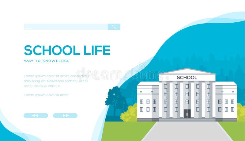Edificio scolastico contro il fondo urbano con gli alberi illustrazione di stock Edificio scolastico contro il fondo urbano con gli alberi illustrazione di stock