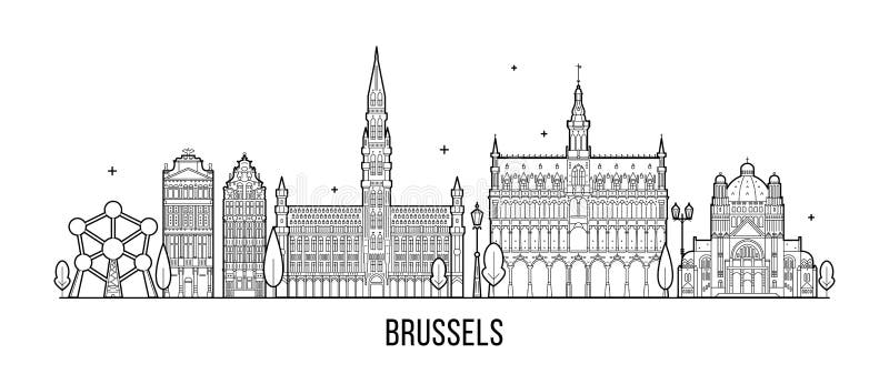 Edificios de la ciudad del vector de Bélgica del horizonte de Bruselas libre illustration Edificios de la ciudad del vector de Bélgica del horizonte de Bruselas libre illustration