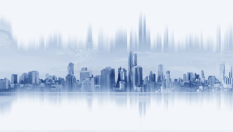 Edificios modernos, conexión de red abstracta de la ciudad, en el fondo blanco ilustración del vector