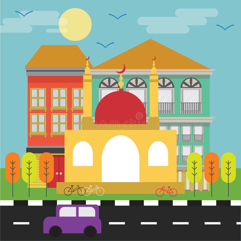 buildings and mosque. Vector illustration decorative design. buildings and mosque. Vector illustration decorative design