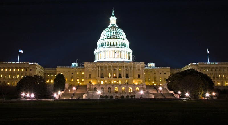 West lawn of the US Capitol Building, Washington, DC, at night. West lawn of the US Capitol Building, Washington, DC, at night