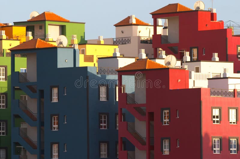 Multicolored buildings in Praya de las Americas Tenerife Canary Islands. Multicolored buildings in Praya de las Americas Tenerife Canary Islands