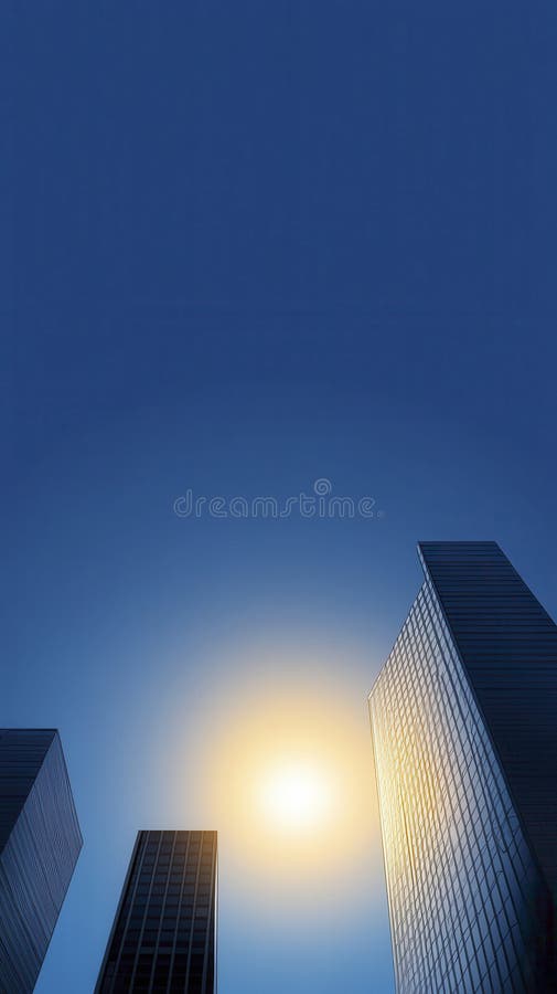Edifícios urbanos altos sob uma luz solar deslumbrante do céu azul que abrem janelas com o calor do verão irradiando ilustração stock