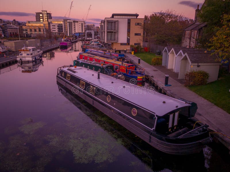 Edinburgh Canal Boat Sunset Editorial Stock Photo Image of boat
