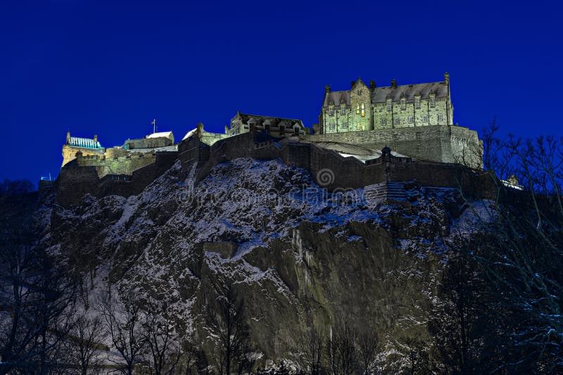 Edinburgh Castle, Scotland, UK, at dusk in winter