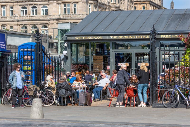 Restaurant Near Edinburgh Waverley Station with People at the Terrace