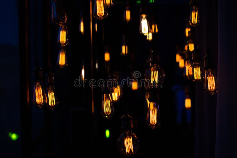 Edison Lamps Decorative Group Garland Suspended Wires Stock Image Image Of Light Power